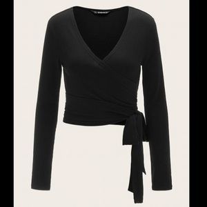 Black Self Tying Wrap Top